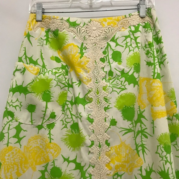 Vintage 60’/70’s Lilly Pulitzer Lime Green And Yellow Skirt W/ Lace Size 12 - Picture 2 of 5